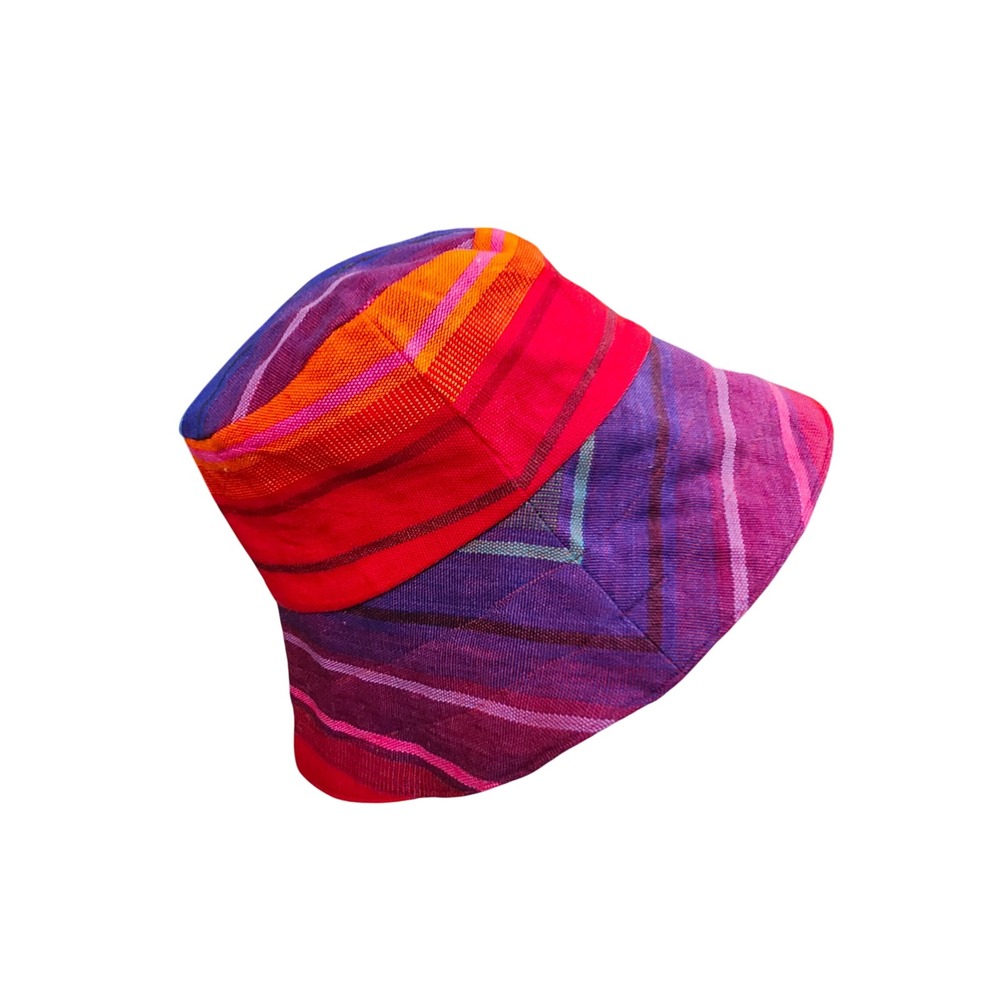 Multicolor Artisan Handwoven Cotton Bucket Hat Boho Festival Sun Hat Wide Brim‎